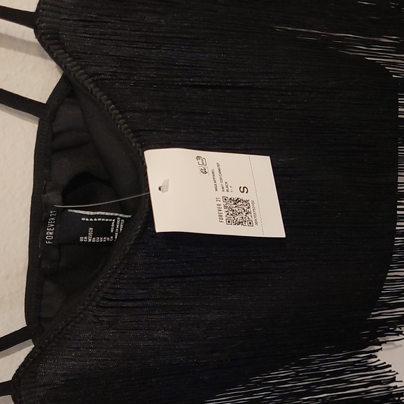 Forever21 Black Crop Top w/ Fringe - Picture 3 of 4